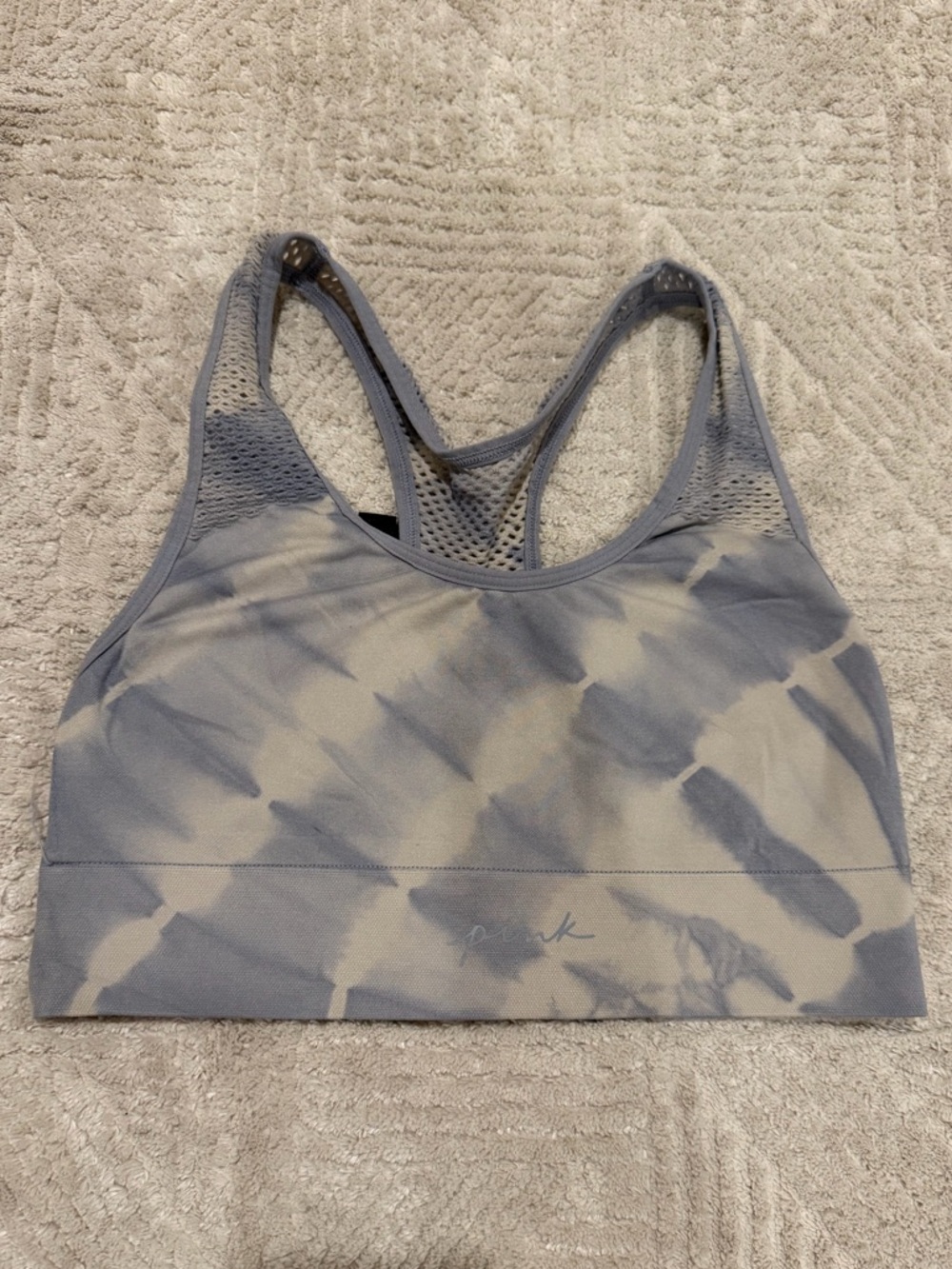 PINK Victoria's Secret Blue & Cream Tie-Dye Seamless Racerback Sports Bra